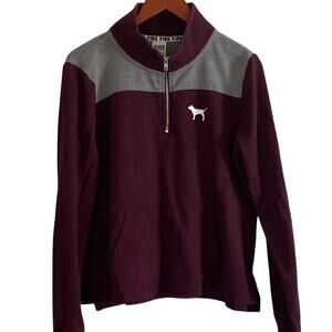 PINK Victoria's Secret Oversized Quarter Zip Sweatshirt Maroon/Gray, Size L